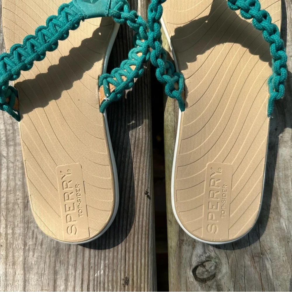 Sperry Seabrooke Current Thong Sandals Braided Turquoise Leather Size‎ 9